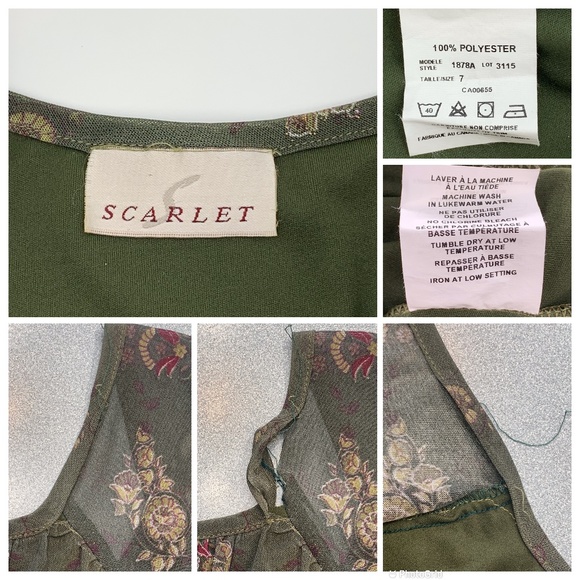 Scarlet Green and Sparkly Gold Paisley Cap Sleeve Ruched Bust Dress, 7 DAMAGED - Picture 14 of 16